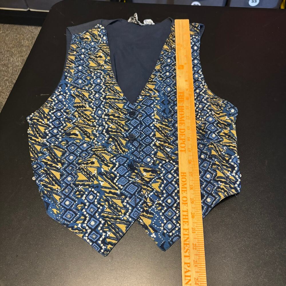 Vtg Speed Limit MPH Vest Women Sz M Boho Cotton Embroidered Pearl Beaded Blue - Picture 3 of 5